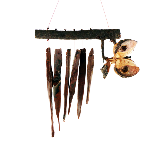 Obsidian Wind Chimes With Hakea Pod Branch
